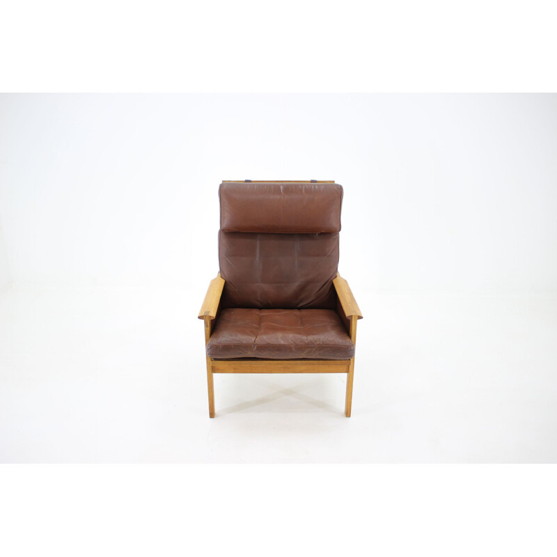 Fauteuil vintage Capella en cuir à haut dossier par Illum Wikkelsø pour Eilersen, 1970