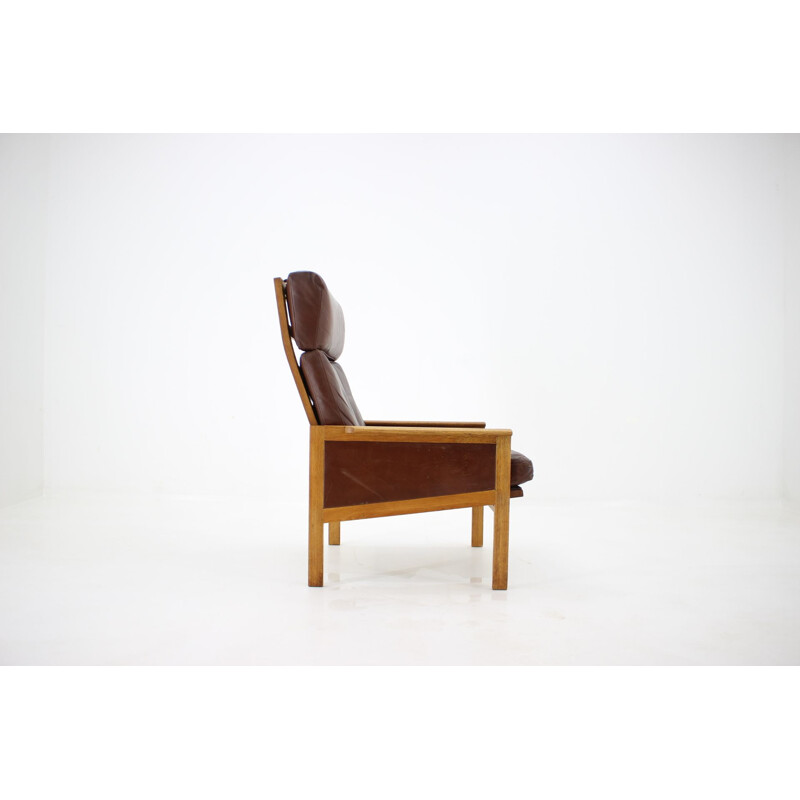Vintage Capella leather high back armchair by Illum Wikkelsø for Eilersen, 1970s