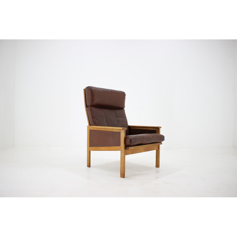 Vintage Capella leather high back armchair by Illum Wikkelsø for Eilersen, 1970s
