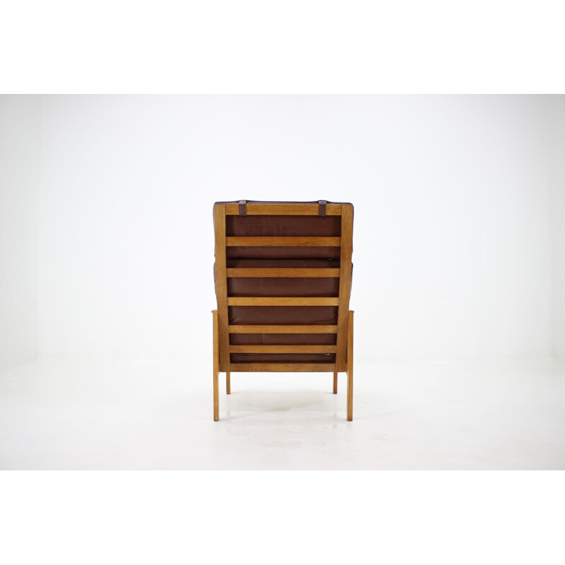 Vintage Capella leather high back armchair by Illum Wikkelsø for Eilersen, 1970s