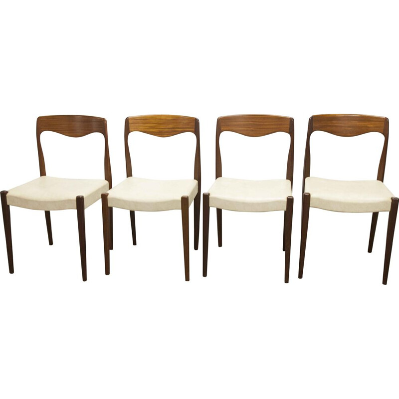 Lot de 4 chaises scandinave vintage en teck et skaï, 1960