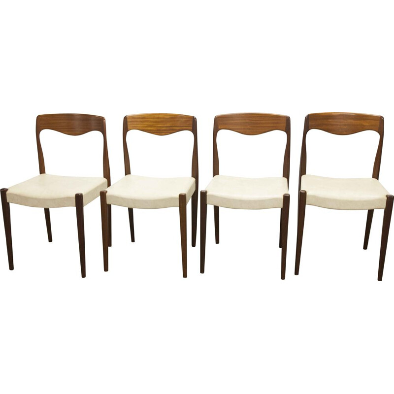 Set of 4 Scandinavian vintage teak and skai chairs, 1960