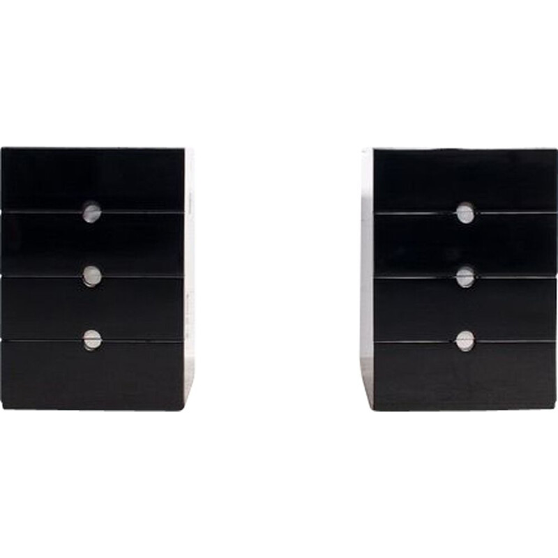 Pair of vintage black lacquered wood chest of drawers by Luigi Caccia Dominioni for Azucena, 1970