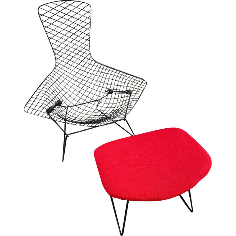 Fauteuil Bird et ottoman vintage par Harry Bertoia, 1950