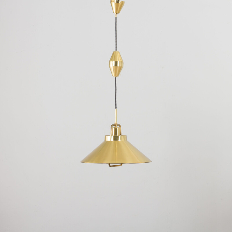 Adjustable vintage P-295 brass pendant lamp by Fritz Schlegel for Lyfa, Denmark 1960