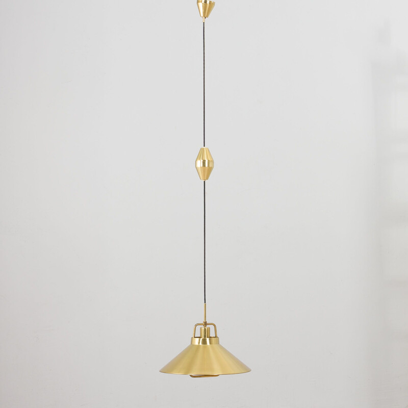 Lampada a sospensione P-295 regolabile in ottone d'epoca di Fritz Schlegel per Lyfa, Danimarca 1960