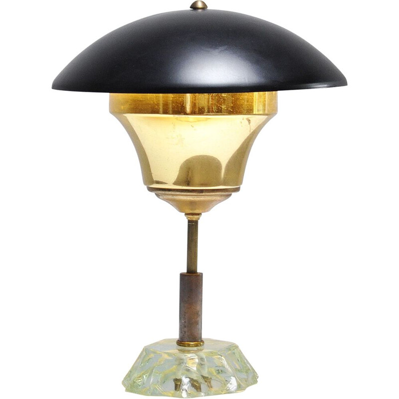 Mid-century swivel shade table lamp with crystal glass base by Max Ingrand for Fontana Arte, 1950s