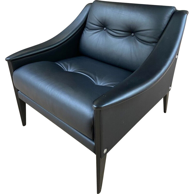 Dezza vintage armchair in black leather by Gio Ponti for Poltona Frau, 1965