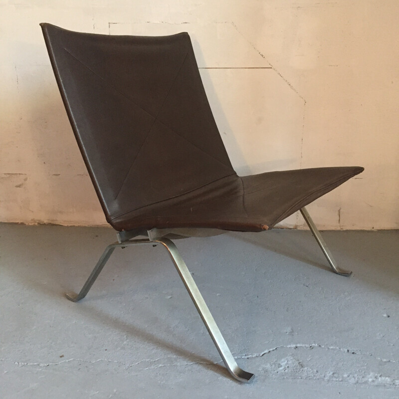 Chauffeuse "PK22" vintage en cuir, Poul KJAERHOLM - 1950