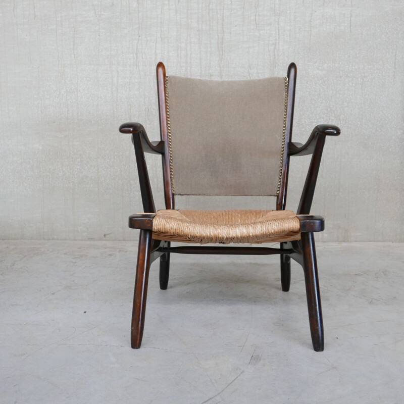 Vintage Dutch rush armchair por Bas Van Pelt, 1960