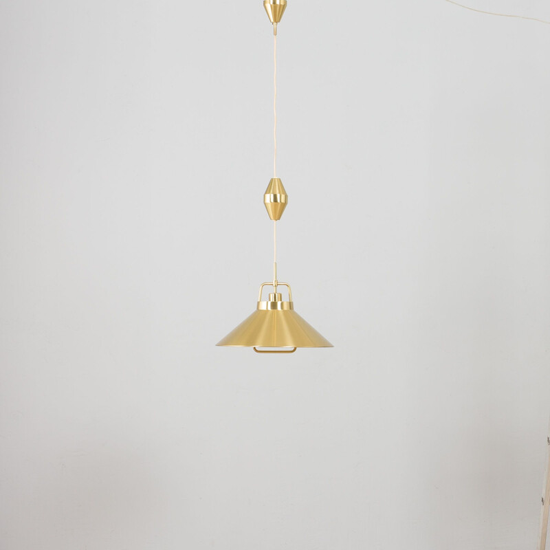 Adjustable vintage P-295 brass pendant lamp by Fritz Schlegel for Lyfa, Denmark 1960