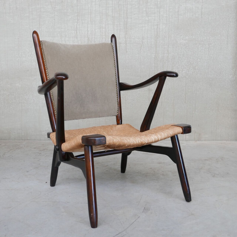 Mid-century Dutch rush armchair by Bas Van Pelt, 1960s