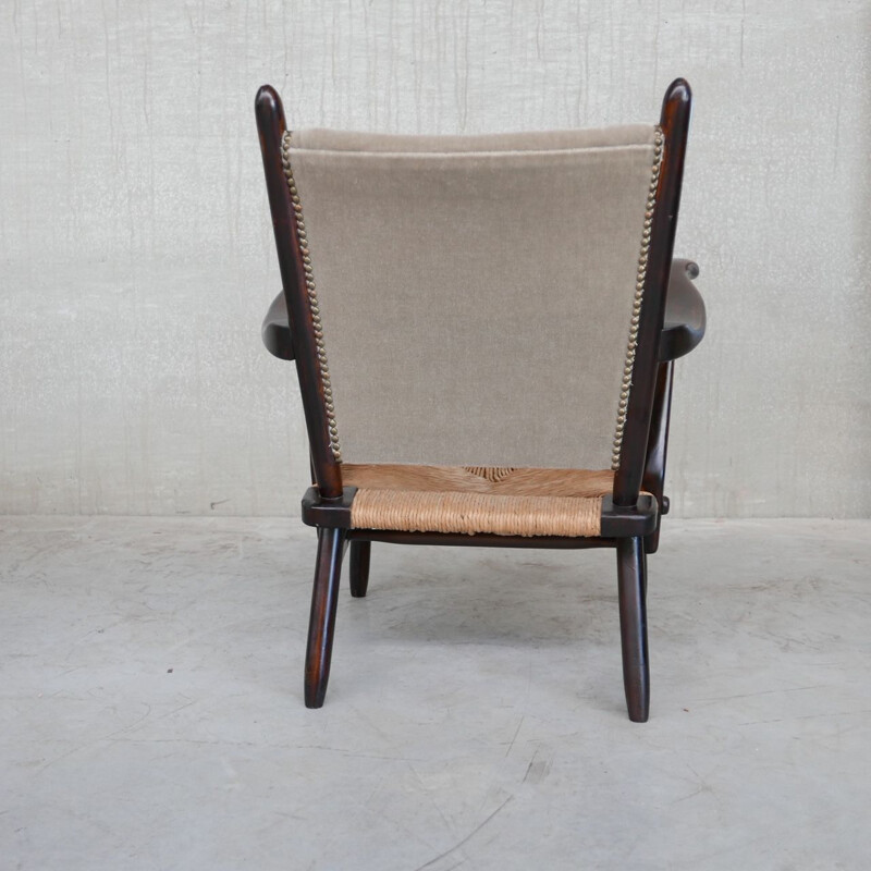 Vintage Dutch rush armchair por Bas Van Pelt, 1960