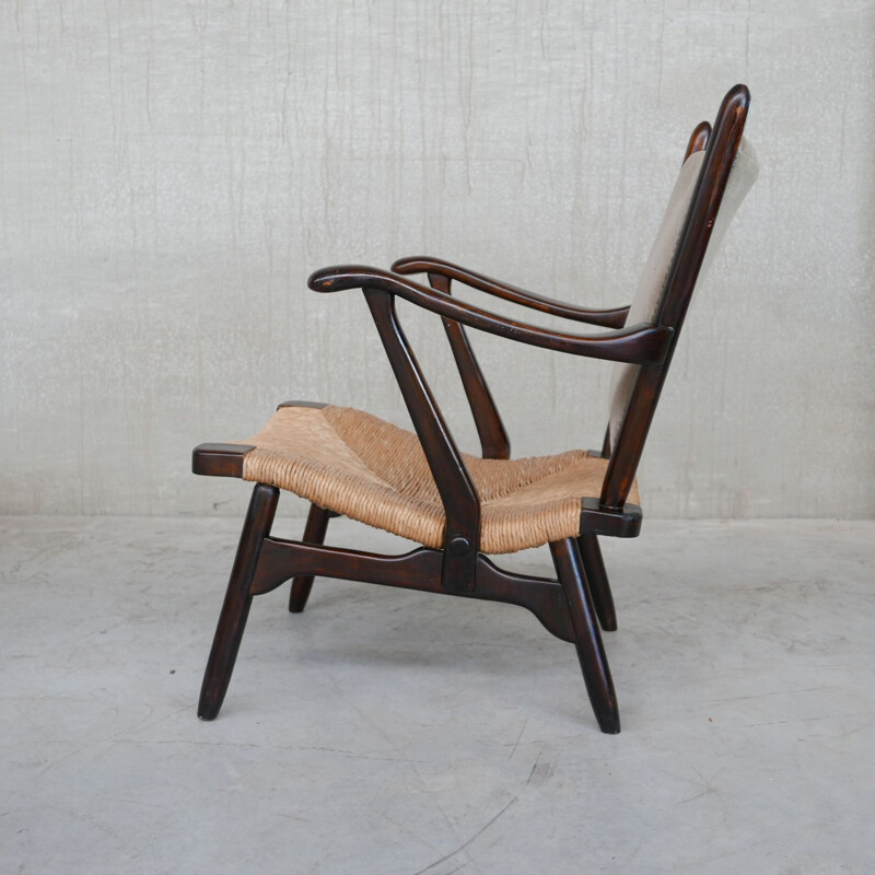 Mid-century Dutch rush armchair by Bas Van Pelt, 1960s