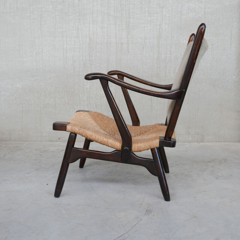 Vintage Dutch rush armchair por Bas Van Pelt, 1960