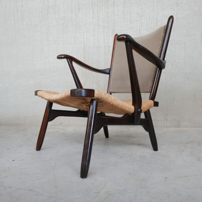 Mid-century Dutch rush armchair by Bas Van Pelt, 1960s