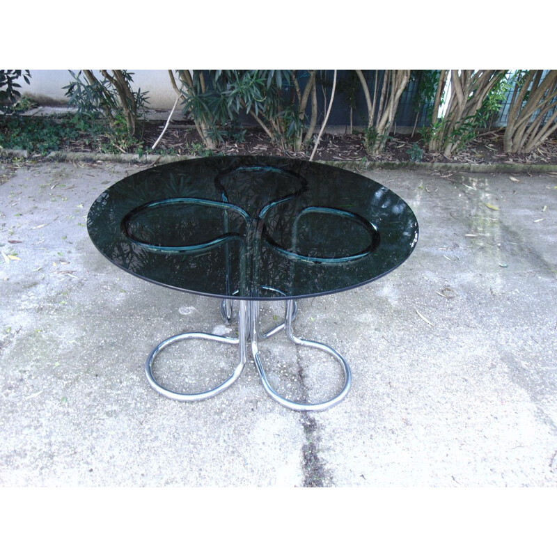 Vintage table in tubular with smoked glass by Giotto Stoppino