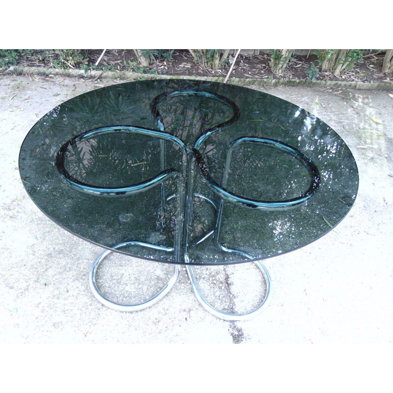 Vintage table in tubular with smoked glass by Giotto Stoppino