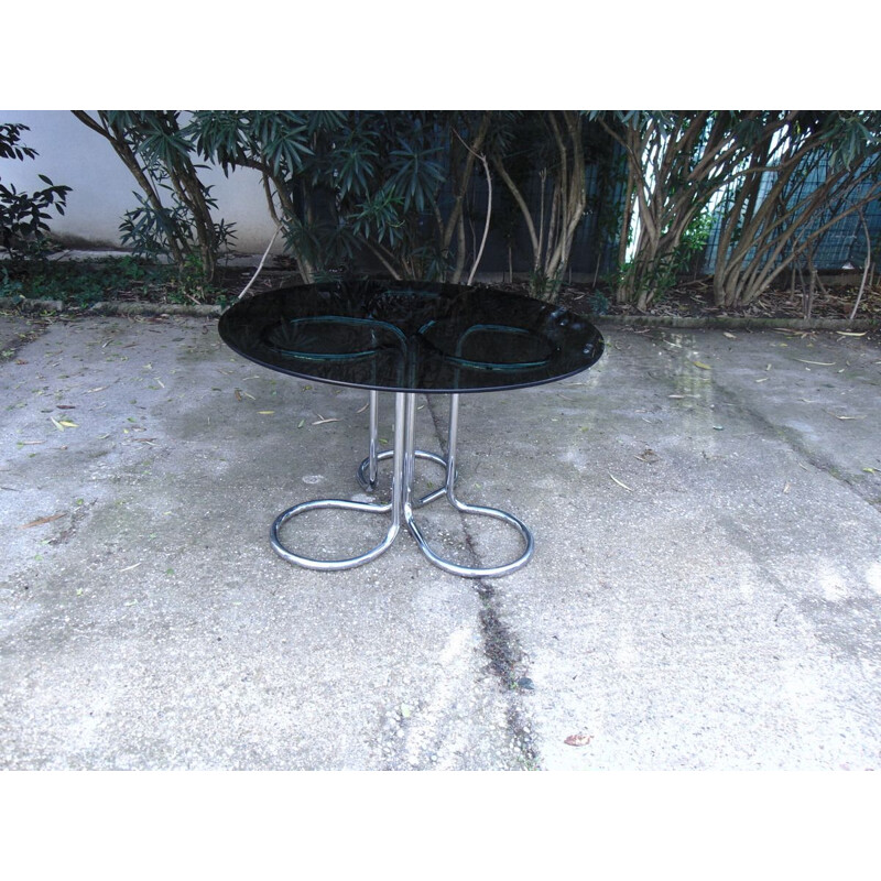 Vintage table in tubular with smoked glass by Giotto Stoppino