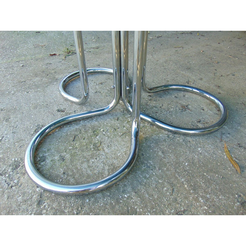 Vintage table in tubular with smoked glass by Giotto Stoppino