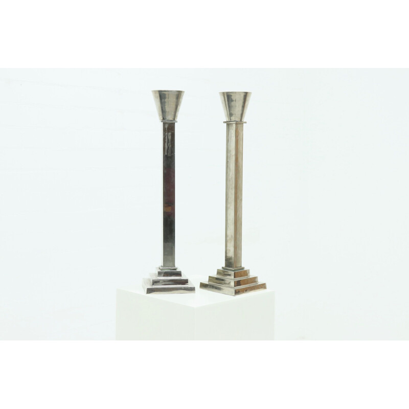 Pair of Art Deco vintage heavy silver plated candlesticks, 1930s