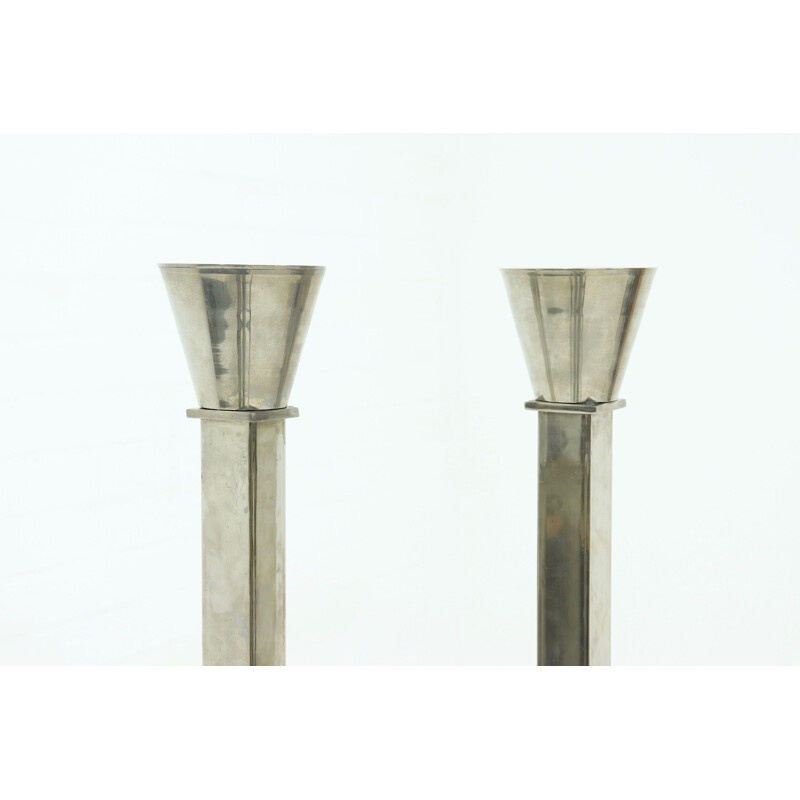 Pair of Art Deco vintage heavy silver plated candlesticks, 1930s