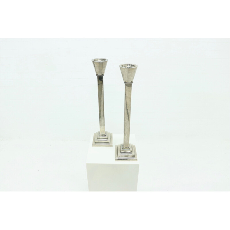 Pair of Art Deco vintage heavy silver plated candlesticks, 1930s