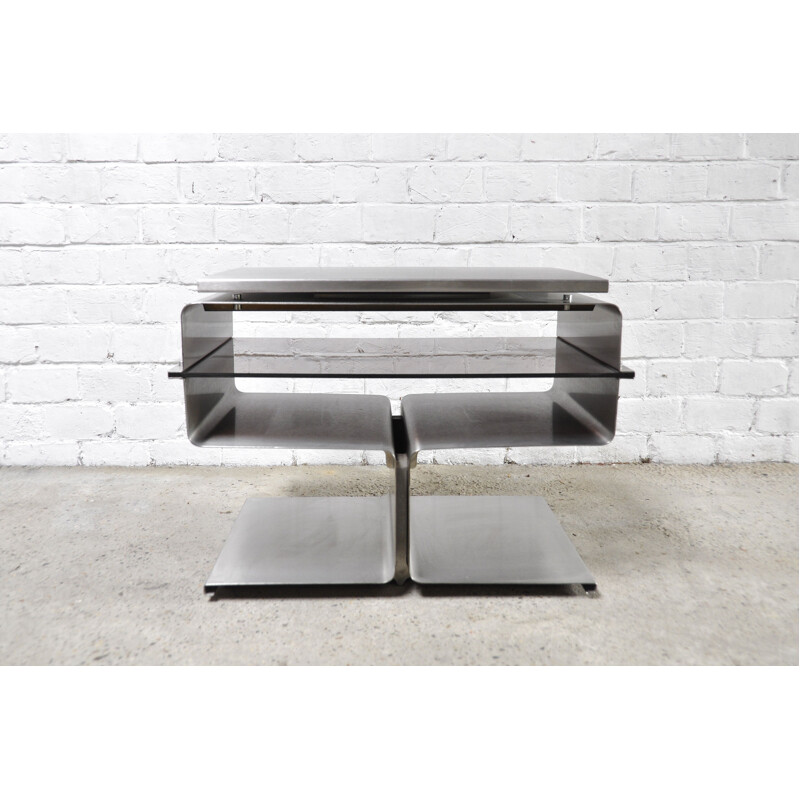 French vintage stainless steel side table by François Monnet for Kappa, 1970s