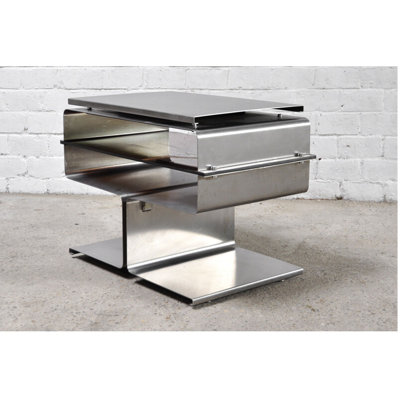 French vintage stainless steel side table by François Monnet for Kappa, 1970s