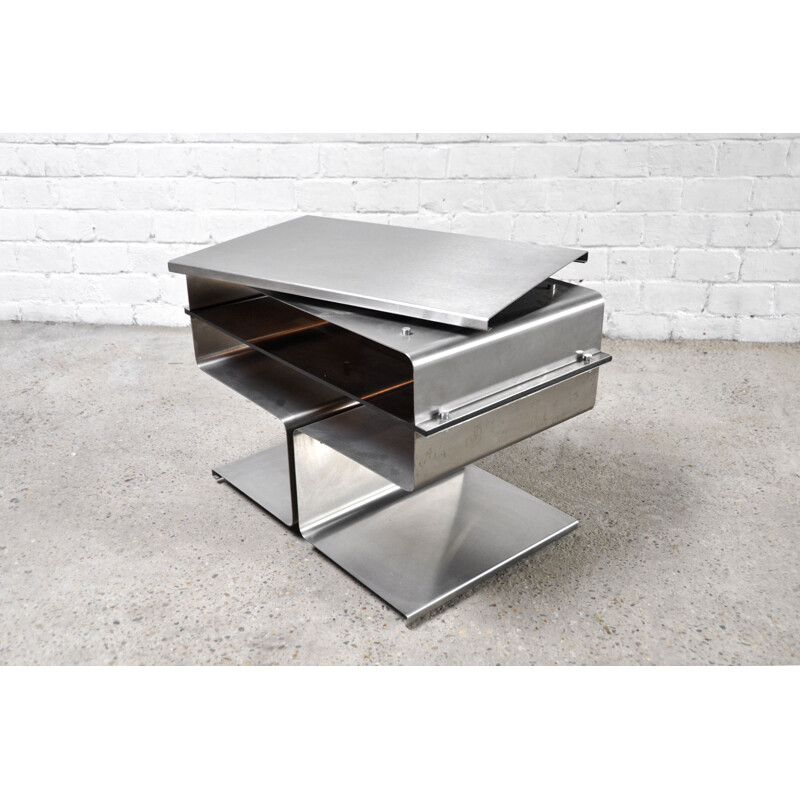 French vintage stainless steel side table by François Monnet for Kappa, 1970s