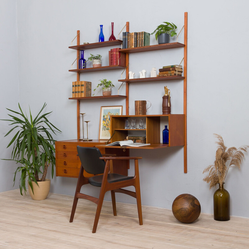 Danish vintage teak wall unit with a secretary, 1960s