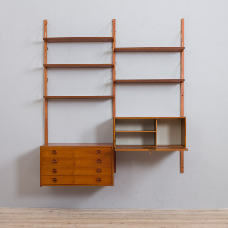 Danish vintage teak wall unit with a secretary, 1960s