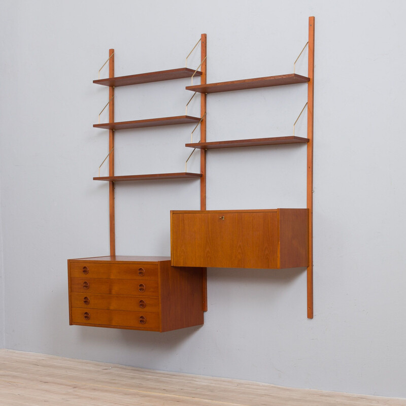 Danish vintage teak wall unit with a secretary, 1960s