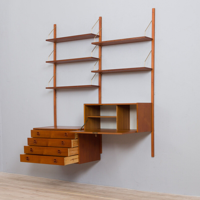 Danish vintage teak wall unit with a secretary, 1960s