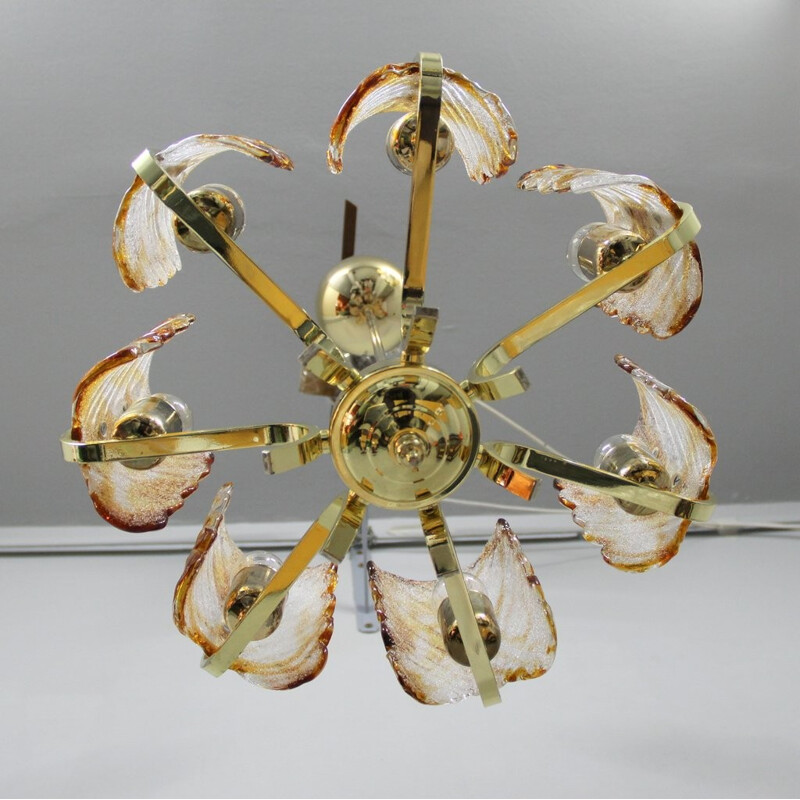 Orrefors chandelier in glass and golden metal, Carl FAGERLUND - 1960s