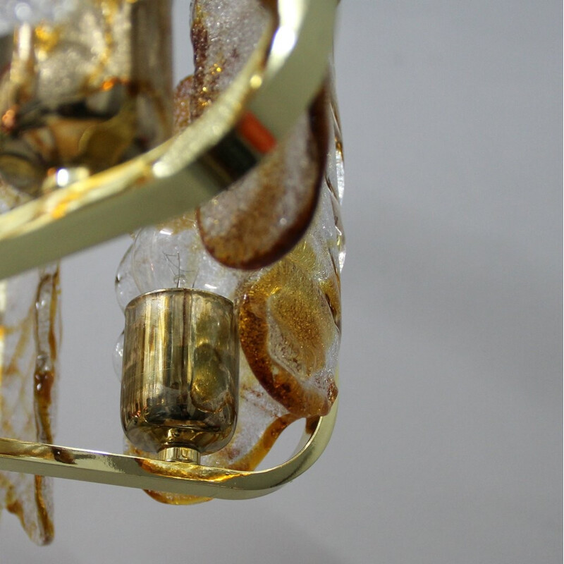 Orrefors chandelier in glass and golden metal, Carl FAGERLUND - 1960s