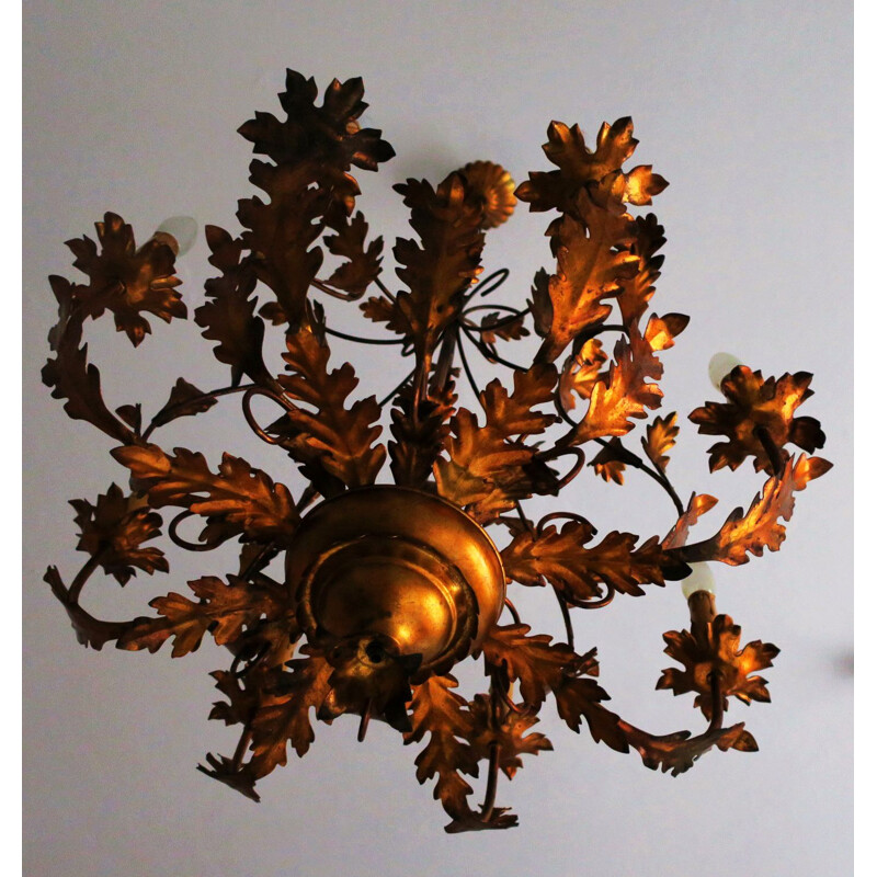 Vintage gilt tole chandelier with eight lights by Hans Kögl , 1960-1970s