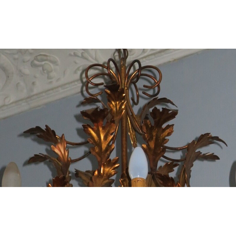 Vintage gilt tole chandelier with eight lights by Hans Kögl , 1960-1970s