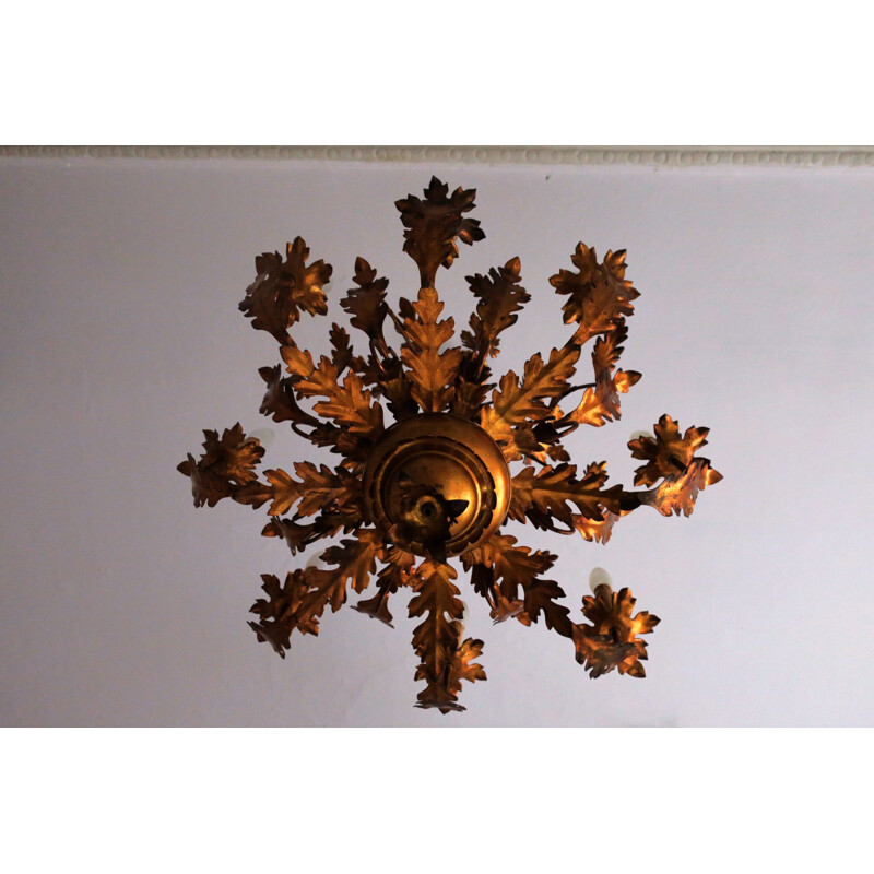 Vintage gilt tole chandelier with eight lights by Hans Kögl , 1960-1970s