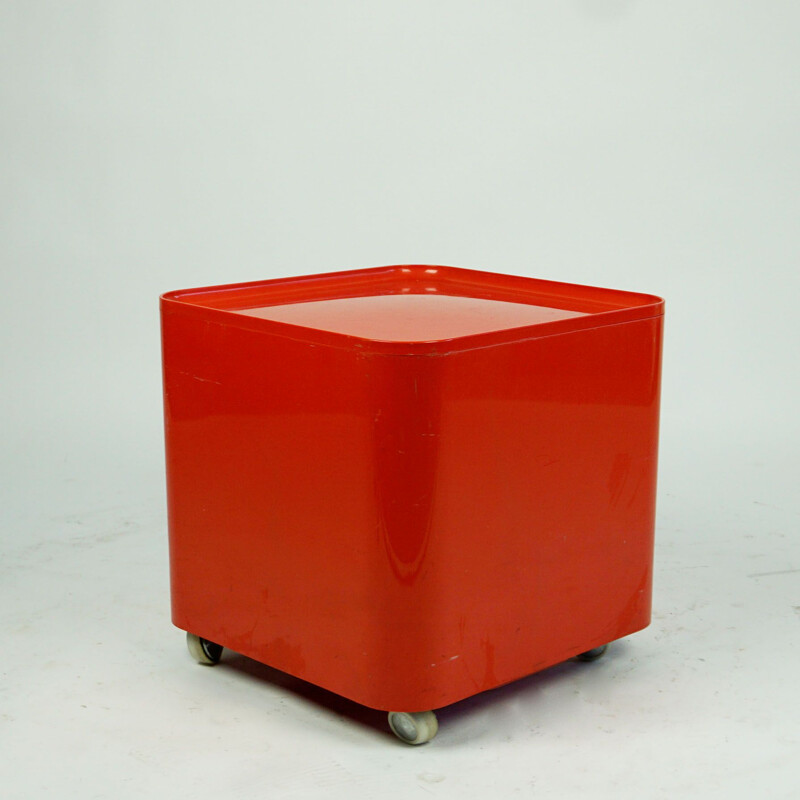 Vintage space age red Abs plastic cart by Marcello Siard for Coll. Longato, Italy 1960
