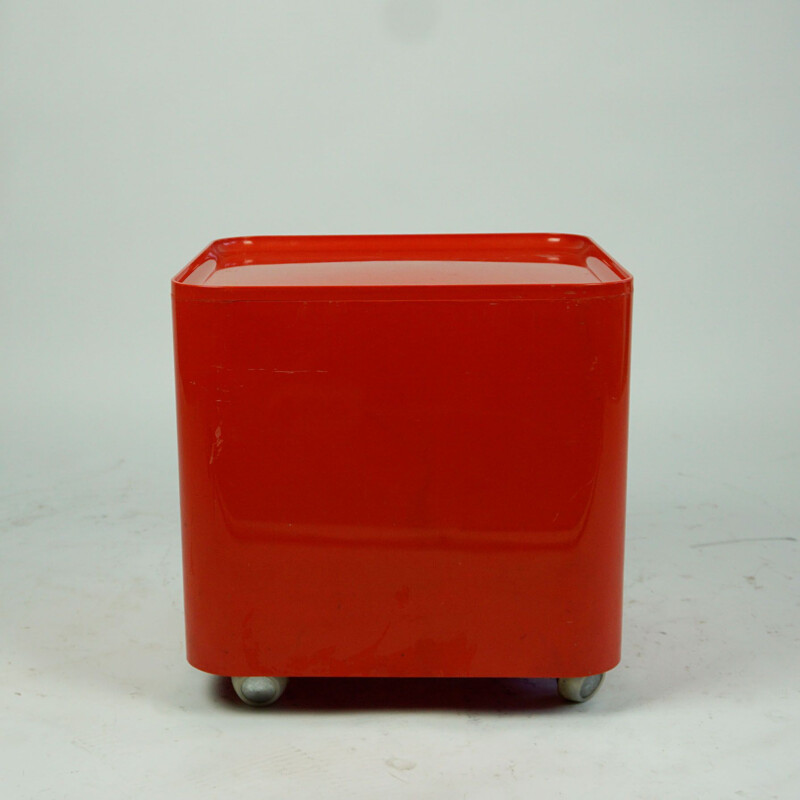 Carrito vintage de plástico Abs rojo de la era espacial de Marcello Siard para Coll. Longato, Italia 1960