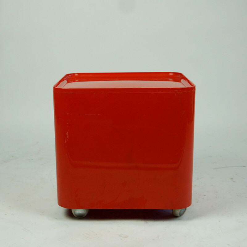 Vintage space age red Abs plastic cart by Marcello Siard for Coll. Longato, Italy 1960