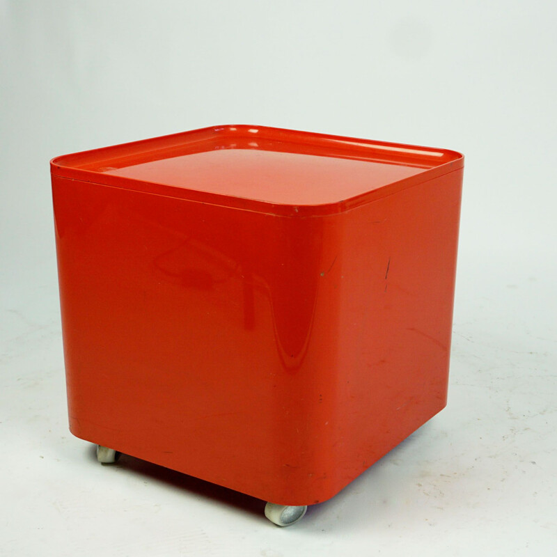 Vintage space age red Abs plastic cart by Marcello Siard for Coll. Longato, Italy 1960
