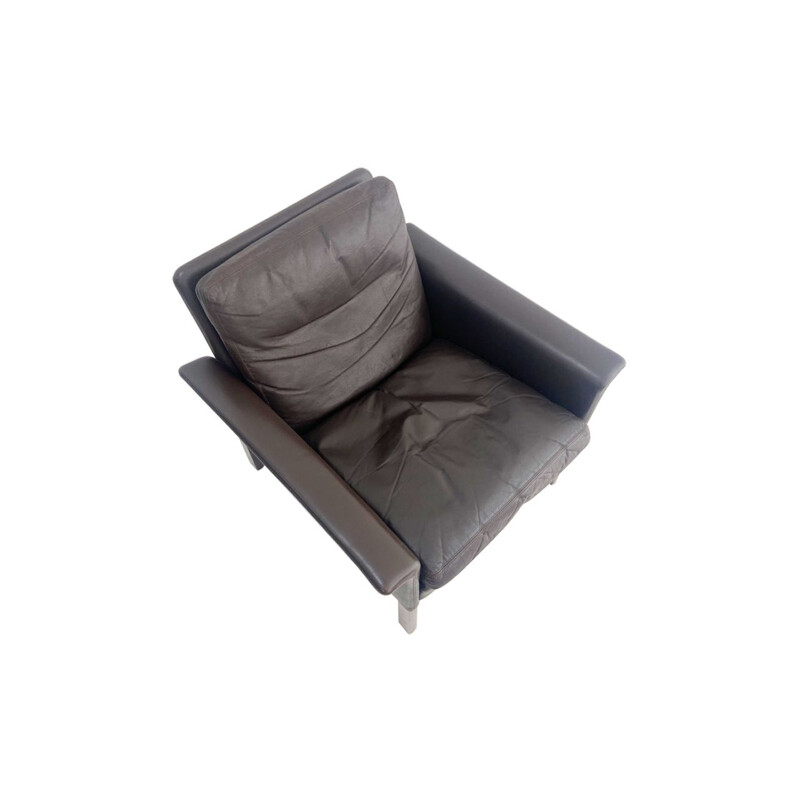 Paire de fauteuils vintgae en palissandre et cuir brun par Hans Olsen