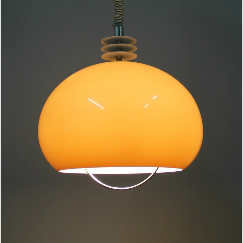 Orange plexiglass pendant lamp, Harvey GUZZINI - 1960s