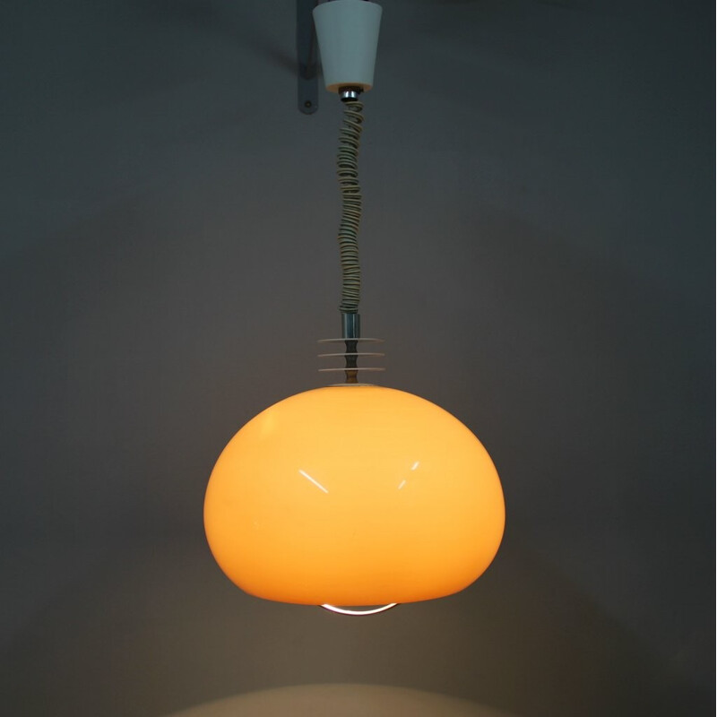 Orange plexiglass pendant lamp, Harvey GUZZINI - 1960s