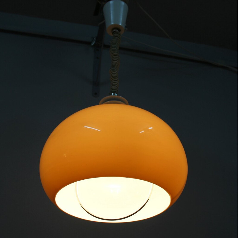 Orange plexiglass pendant lamp, Harvey GUZZINI - 1960s