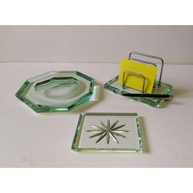 Set da scrivania in cristallo vintage di Fontana Arte, 1930