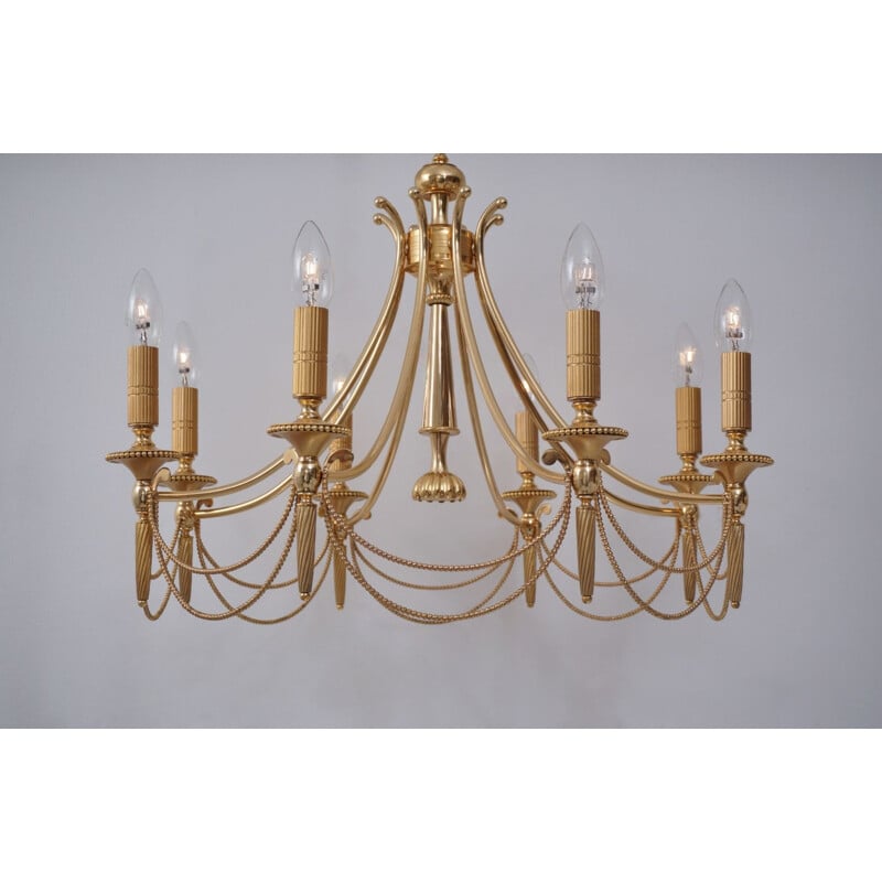 Vintage Neoclassical chandelier in gilt brass by Sciolari, 1960s