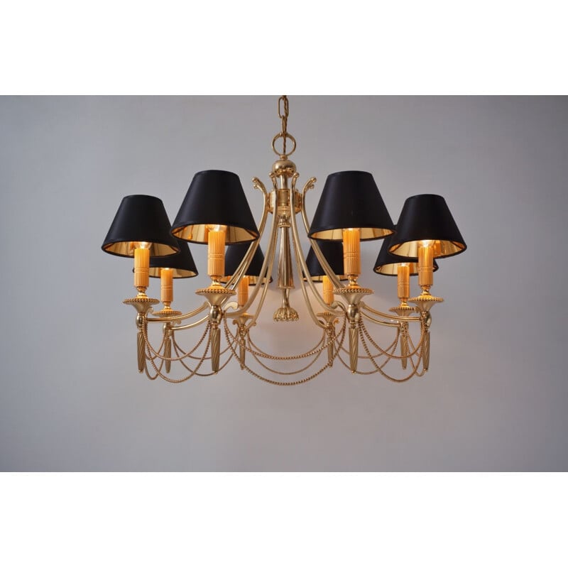 Vintage Neoclassical chandelier in gilt brass by Sciolari, 1960s